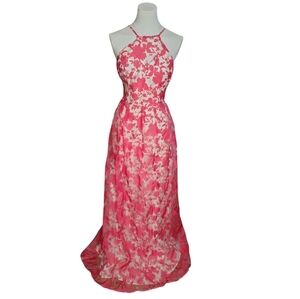 Chi Chi London Barbie Pink White Floral Sleeveless High Neck Prom Dress Size 8